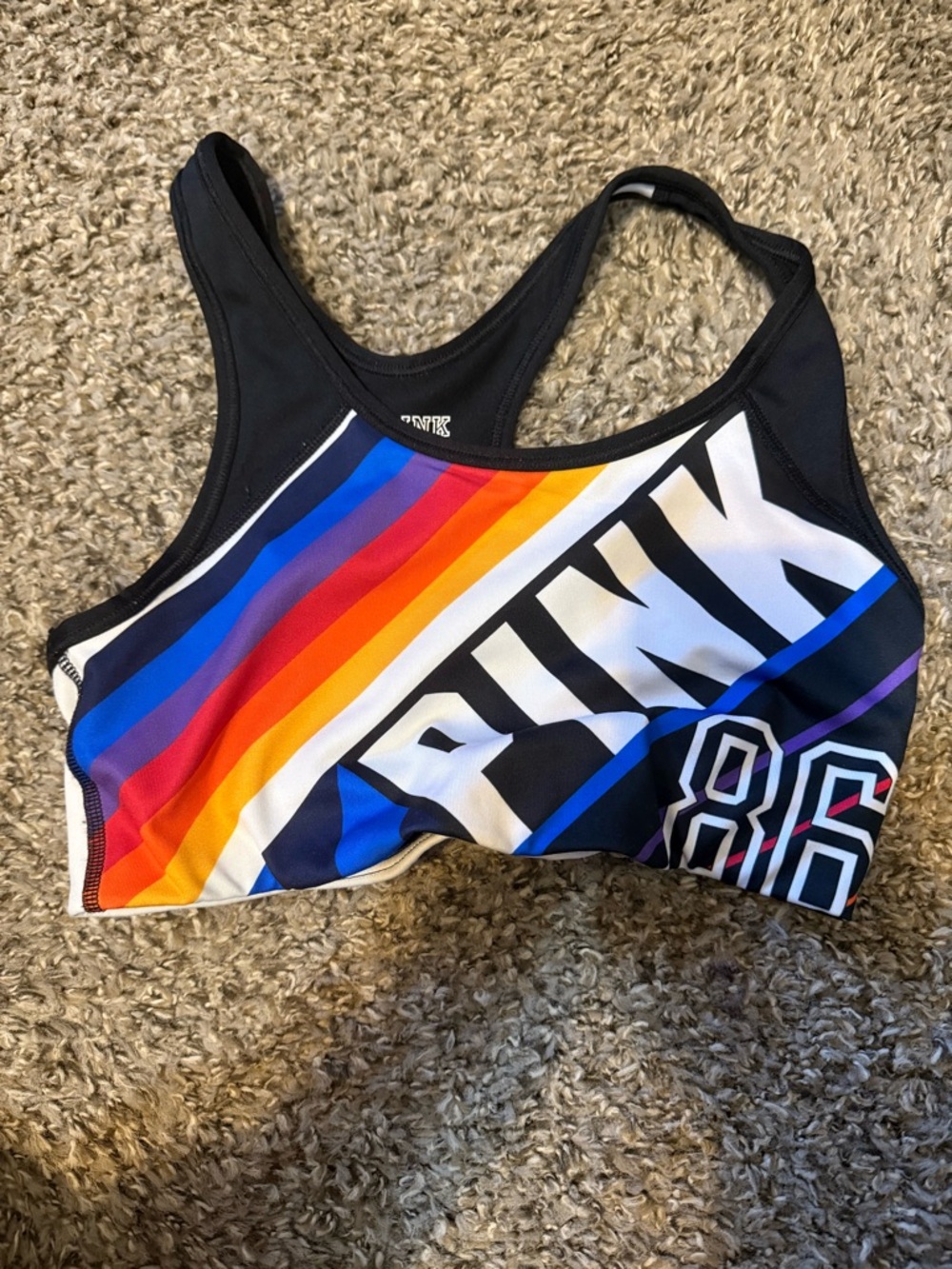 PINK Victoria's Secret Black Sports Bra with Rainbow Stripes